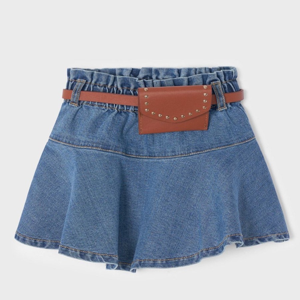 Size 9 Girls Mayoral Denim Skirt with Tan Belt